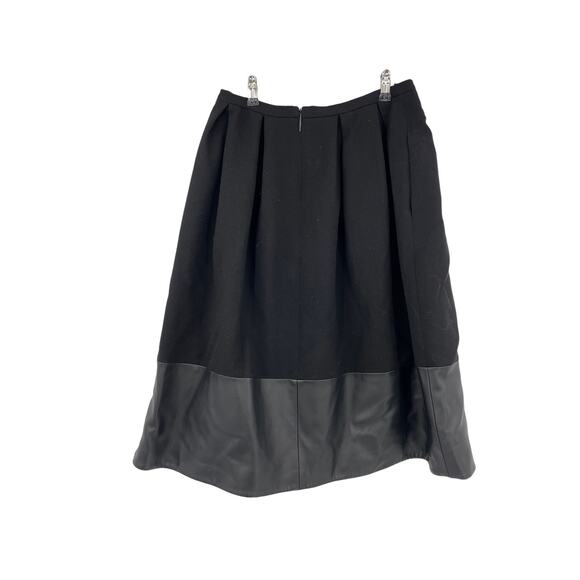 Christopher Kane Skirt Womens 8 Faux Leather Hem Flared Black Wool Pleated - Picture 2 of 6